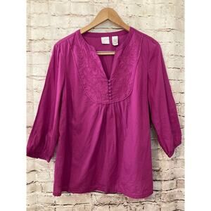Emma James Top Womens Large Purple Popover Tunic Embroidered Cottage Prairie